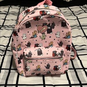Cute Pink Halloween Cat Print Backpack